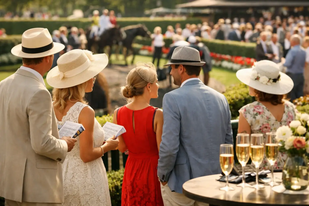 Atmosphäre beim Deutschen Derby in Hamburg-Horn mit eleganten Besuchern