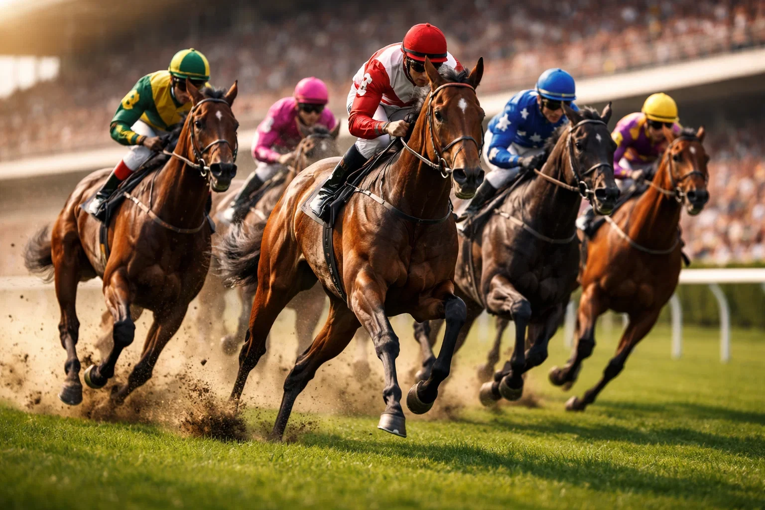Vollblut-Rennpferde im Galopp beim Deutschen Derby in Hamburg