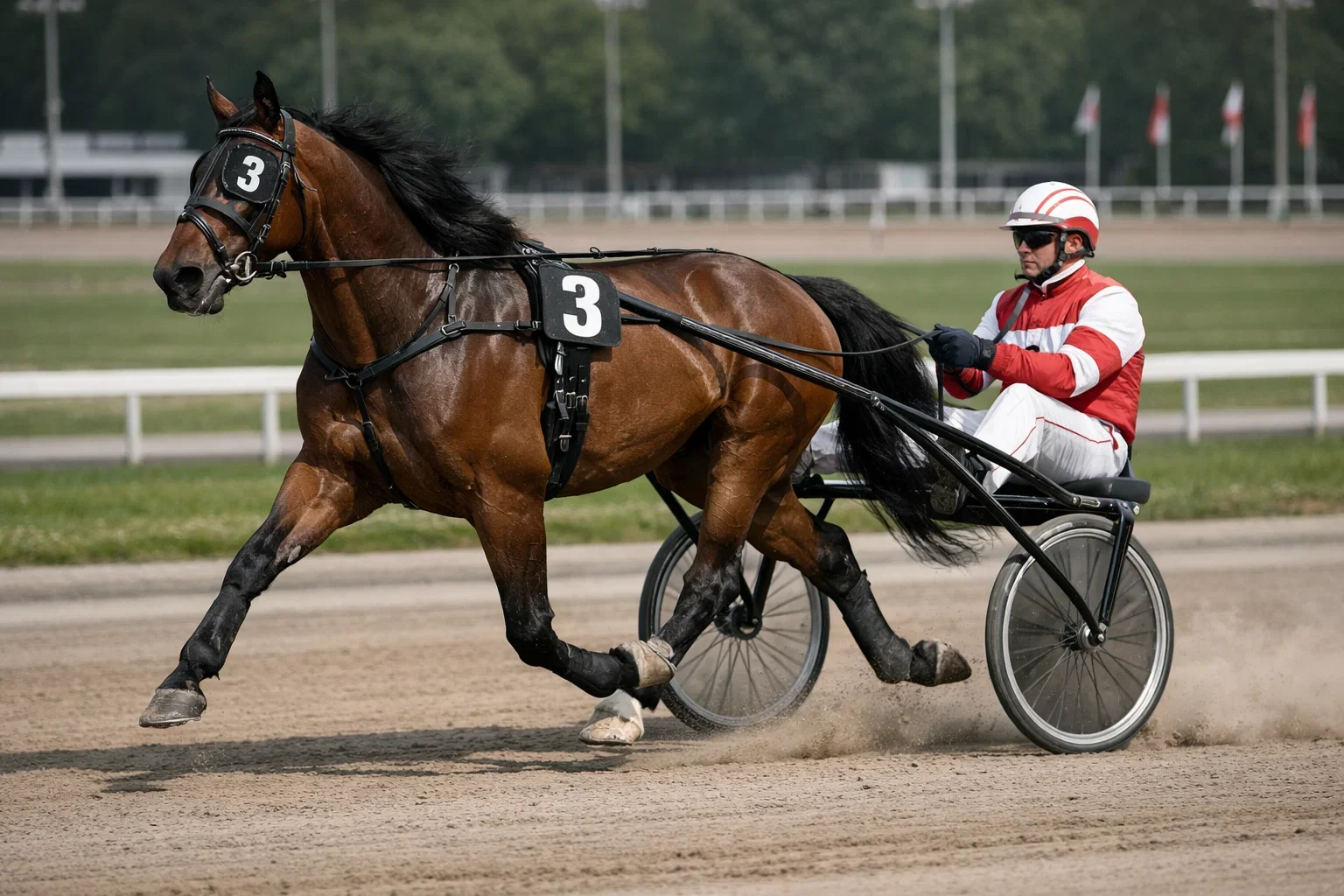 Traber mit Sulky beim Deutschen Traber-Derby