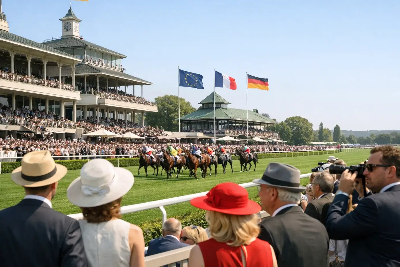 Elegante Tribüne eines internationalen Pferderennens