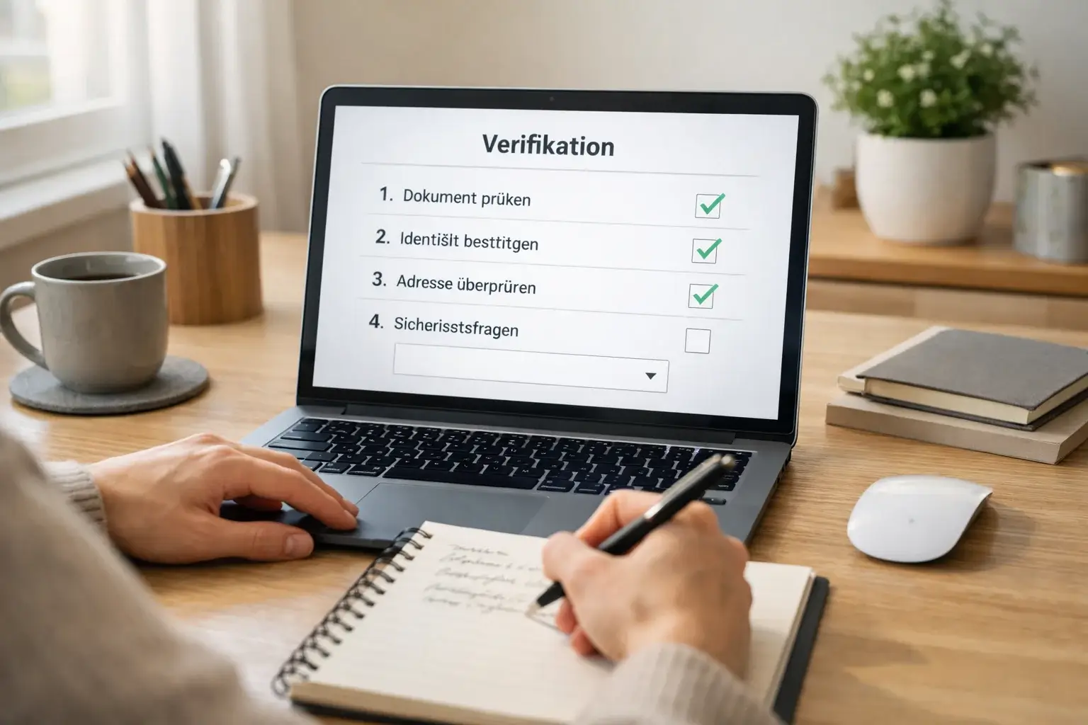 Person überprüft Lizenzinformationen auf Laptop