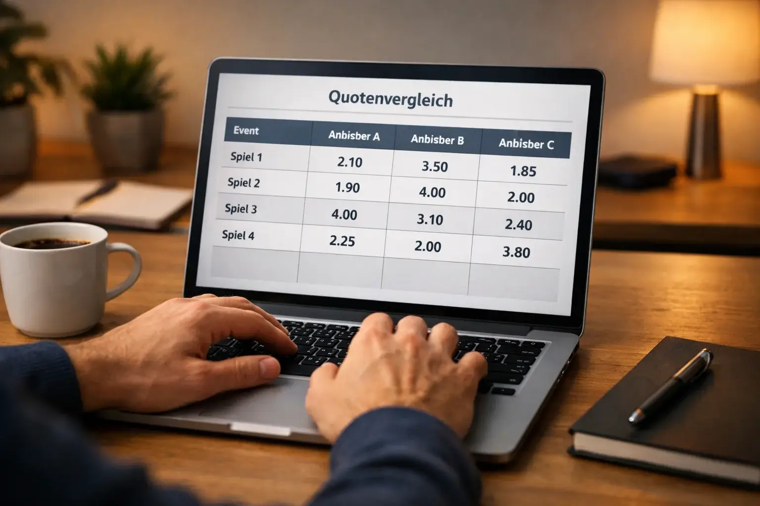 Person analysiert Wettquoten am Laptop