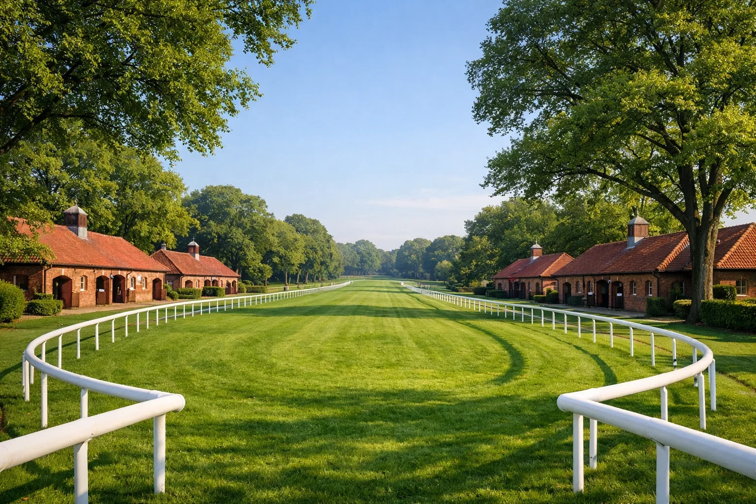 Rennbahn Berlin-Hoppegarten mit parkartiger Anlage und alten Stallungen im Grünen