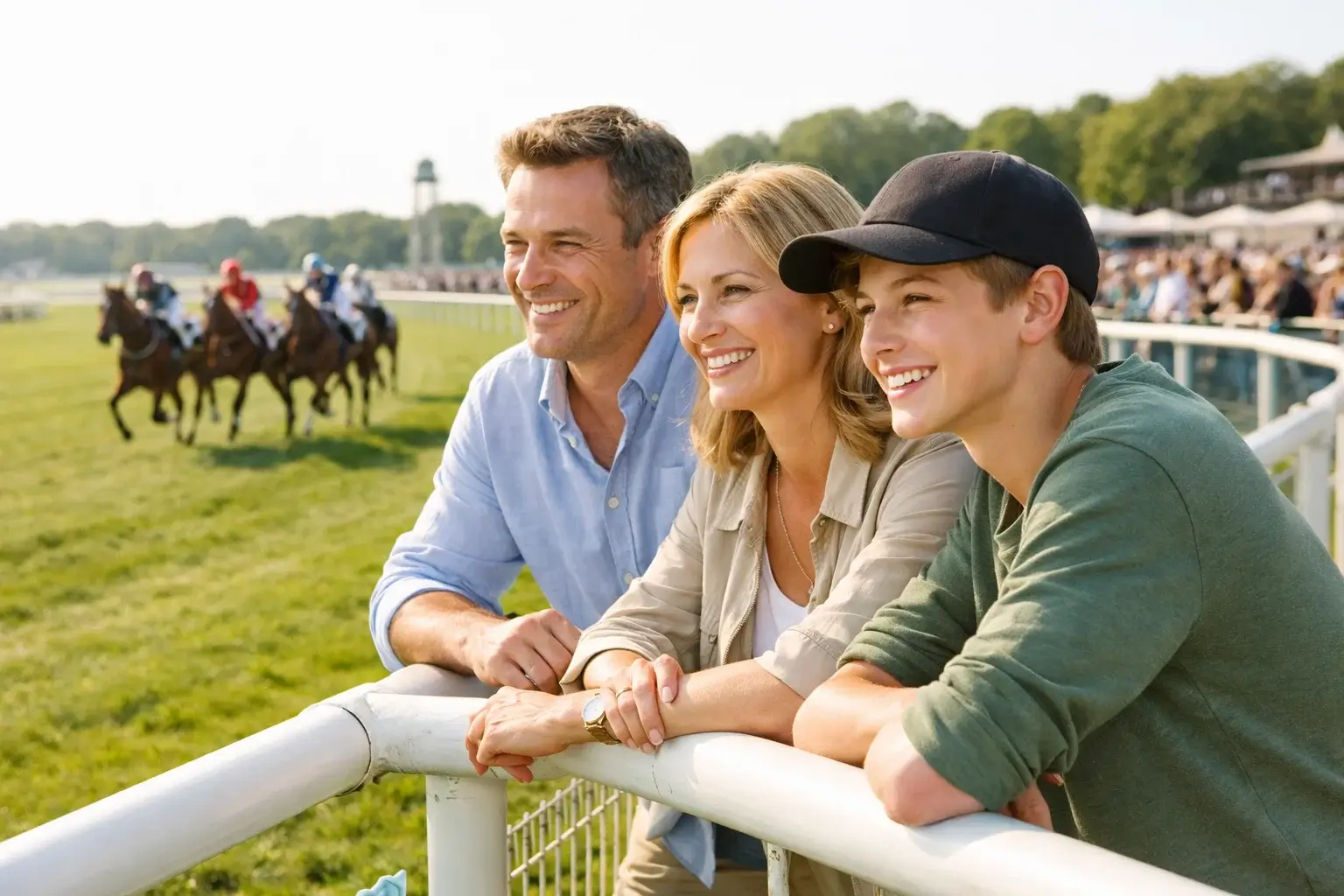 Familie genießt gemeinsam einen Tag auf der Rennbahn